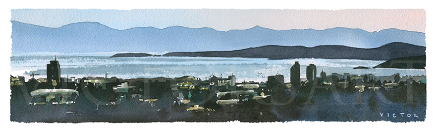 Victoria from Mt. Tolmie, watercolour painting.